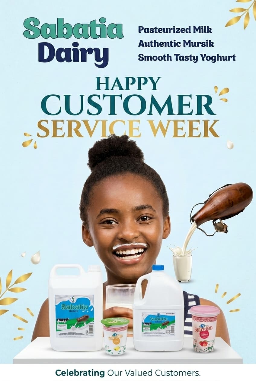 Sabatia Dairy Customer Service Week marketing and staff recognition poster